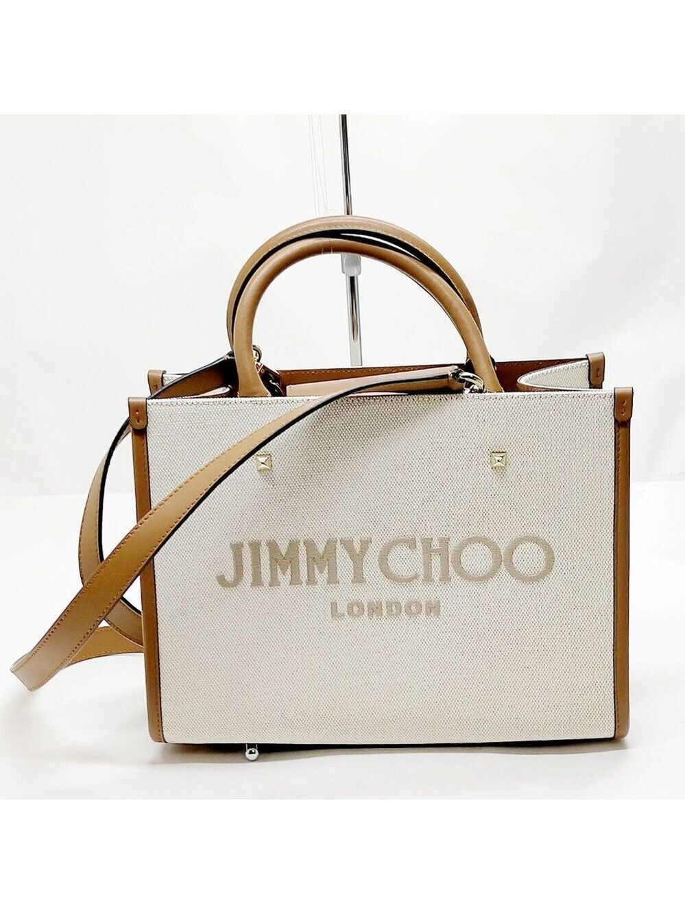 JIMMY CHOO Tote Bag White Canvas 599-051925